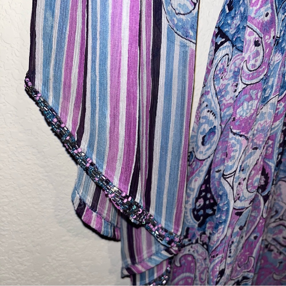 Calypso St. Barth 100% Silk Sheer Bead Boho Y2K Paisley Kimono Maxi Dress SZ 1 - Picture 7 of 15